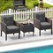 3 Pieces Mix Brown Rattan Patio Set with Cushions and Glass Table